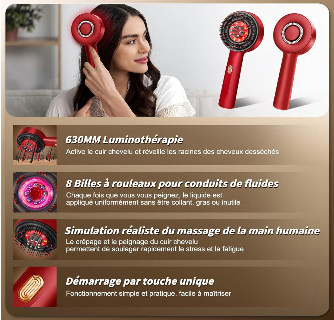 Brosse de Massage du Cuir Chevelu LED 3 Modes – Stimulation de la Pousse, Anti-Chute & Relaxation Profonde