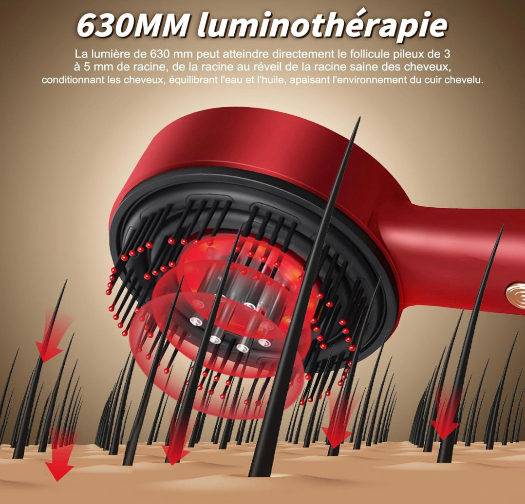 Brosse de Massage du Cuir Chevelu LED 3 Modes – Stimulation de la Pousse, Anti-Chute & Relaxation Profonde