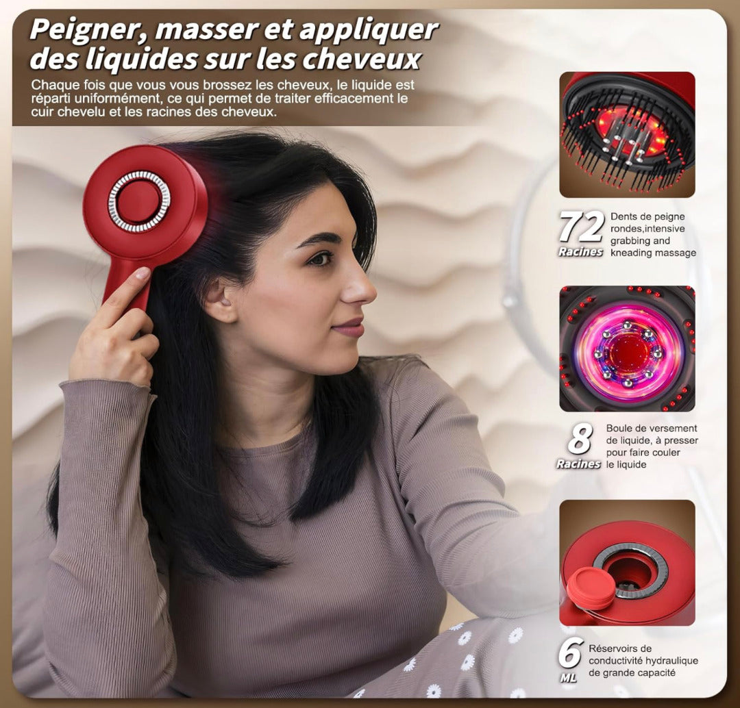 Brosse de Massage du Cuir Chevelu LED 3 Modes – Stimulation de la Pousse, Anti-Chute & Relaxation Profonde