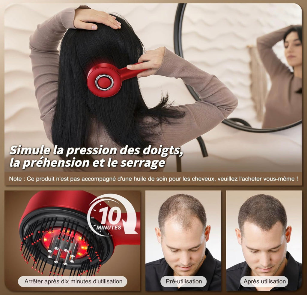 Brosse de Massage du Cuir Chevelu LED 3 Modes – Stimulation de la Pousse, Anti-Chute & Relaxation Profonde