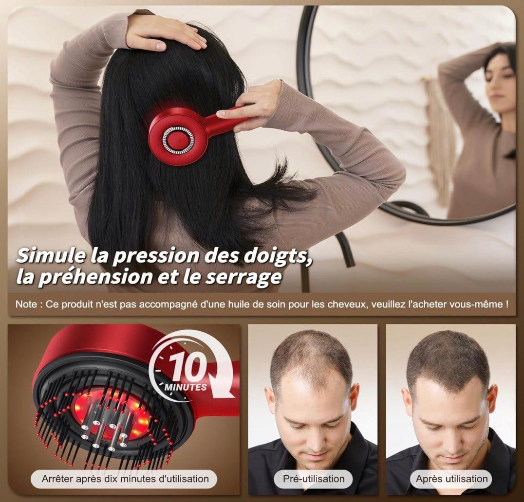 Brosse de Massage du Cuir Chevelu LED 3 Modes – Stimulation de la Pousse, Anti-Chute & Relaxation Profonde
